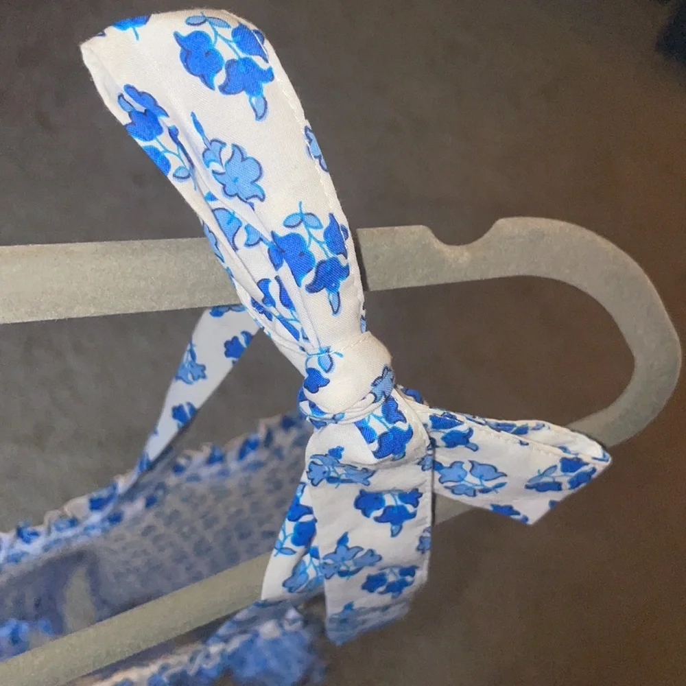 J crew crop bow tie top size large blue white - Picture 5 of 5